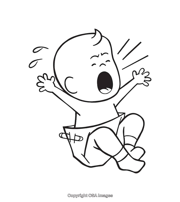 Black and White Line Art of Crying Baby Illustration