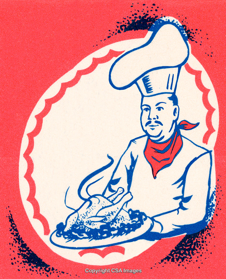 Retro Illustration of a Chef Holding a Platter of Roasted Food