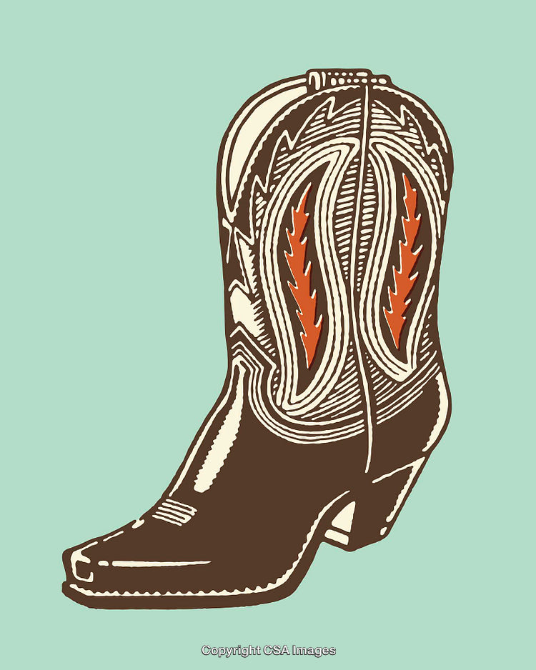 Colorful Vintage Western Cowboy Boot Illustration on a Plain Background