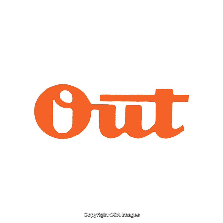 Minimalist Orange Text Depicting the Word Out on White Background