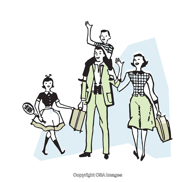 Illustration of a Happy Family Traveling Together with Luggage