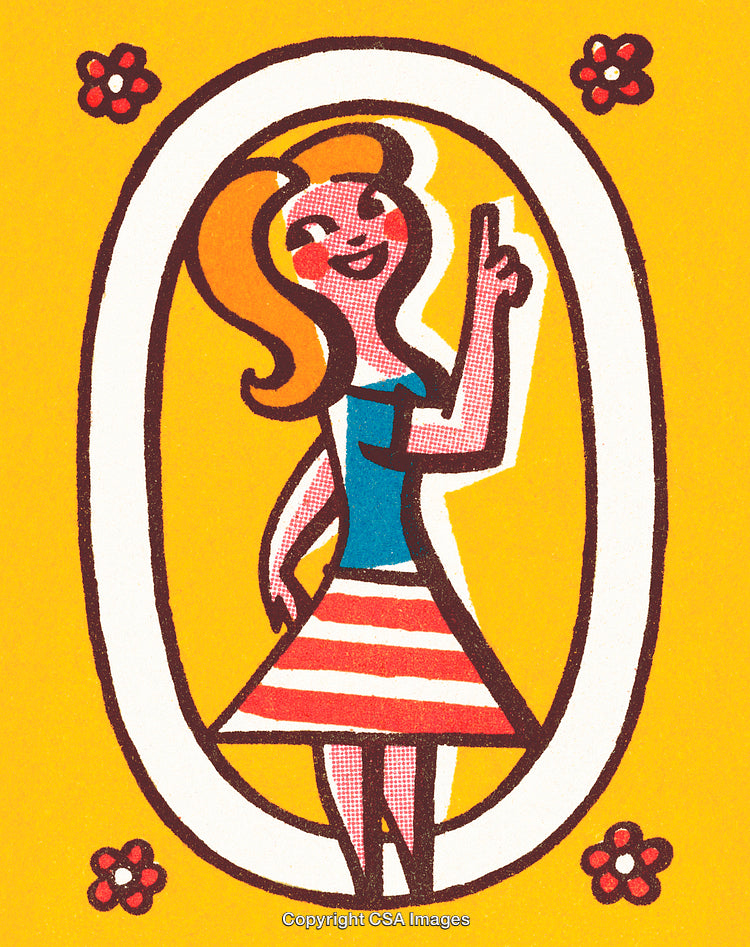 Retro Illustrated Cheerful Girl in a Bold Yellow and Red Background Design