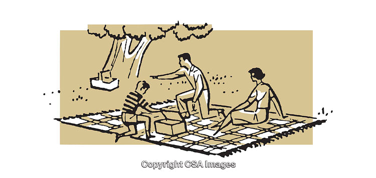 Vintage Style Illustration of a Family Having a Cozy Picnic Outdoors