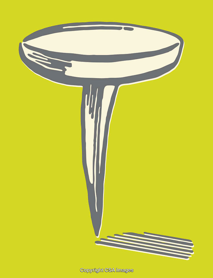 Graphic Illustration of a Metallic Nail on Green Background with Minimalist Design