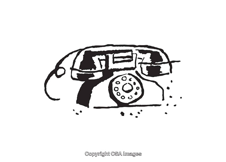 Vintage Black and White Rotary Telephone Line Art Illustration