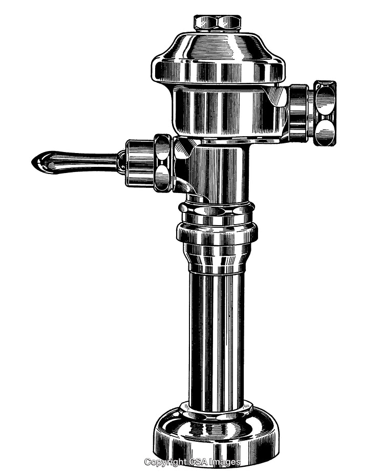 Highly Detailed Black and White Engraving of a Chrome Valve Structure