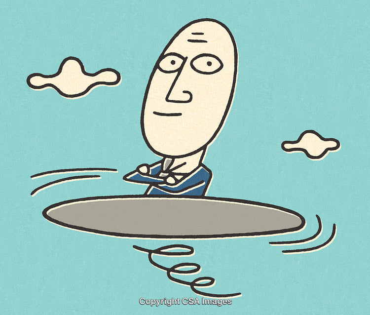 Illustration of a Businessman Hovering in a Unique Flying Saucer Design