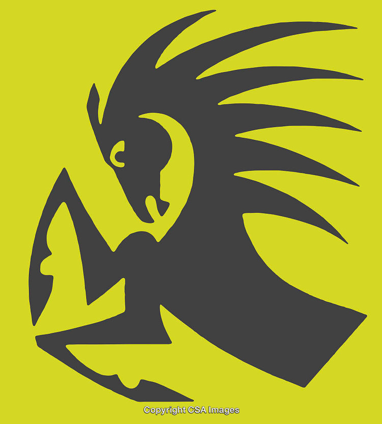 Abstract Black Figure on Yellow Background with Artistic Design
