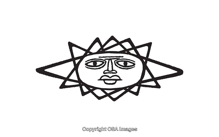 Abstract Bold Line Art Illustration of Sun Face Design in Black and White