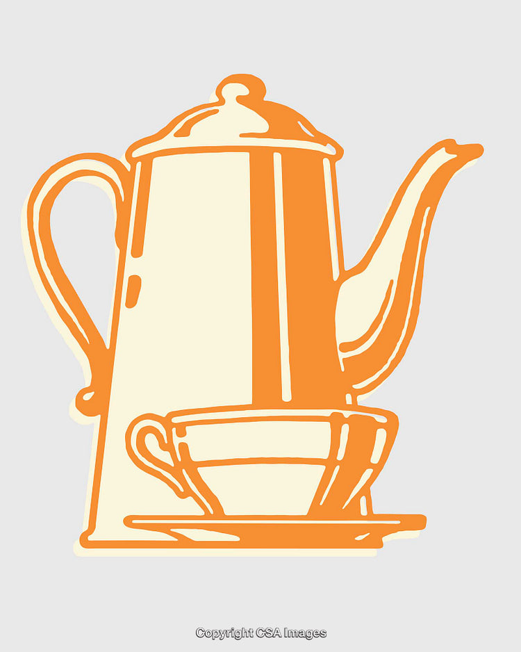Vintage Line Art Illustration of a Teapot and Coffee Cup