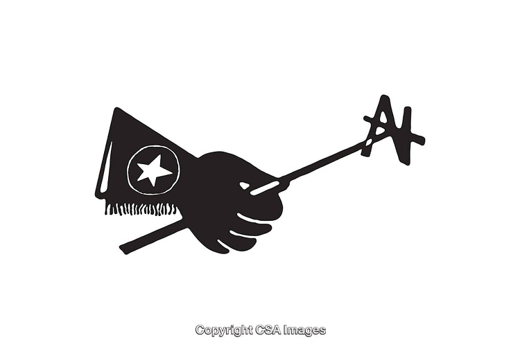 Black and White Illustration of Symbolic Hand and Star Motif