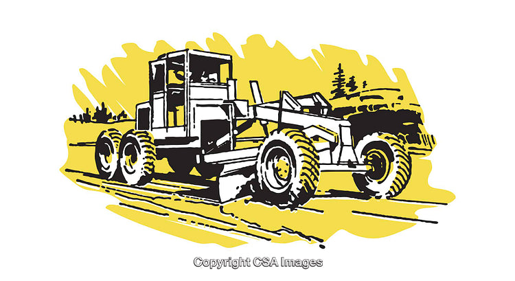 Color Illustration of Heavy Construction Machinery with Yellow Backdrop