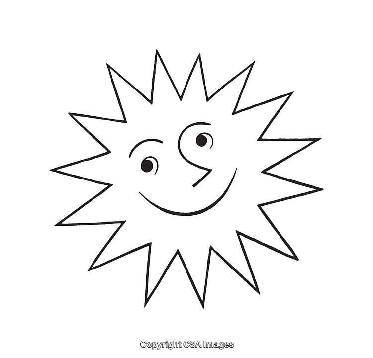 Smiling Sun Illustration in Black and White Line Art Style