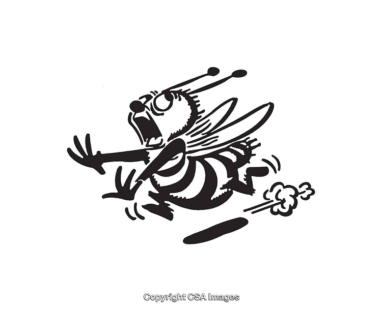 Playful Cartoon Bee Character Running in Black and White Line Art Style