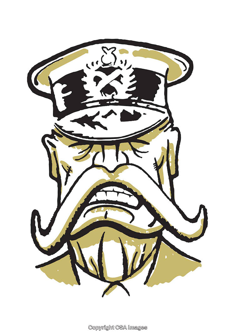Vintage Illustration of a Grumpy Military Commander with a Large Mustache