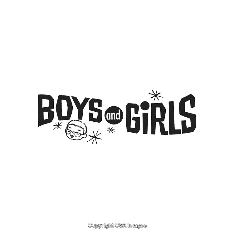 Playful Black and White Boys and Girls Typography with Cartoon Illustration