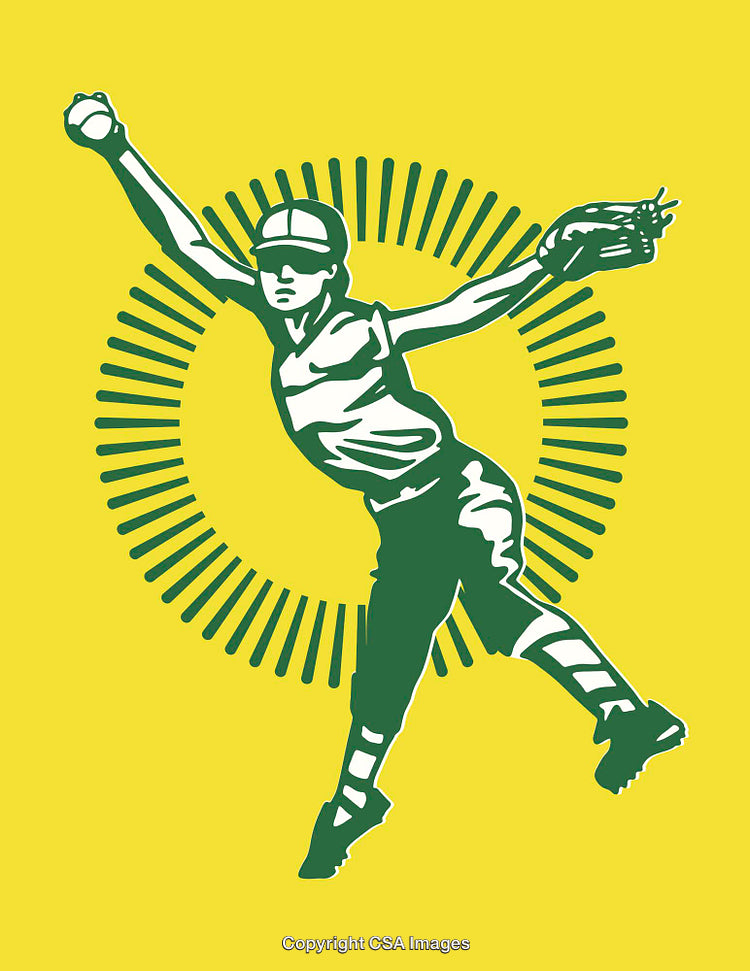 Dynamic Baseball Player Illustration in Bold Yellow and Green Design