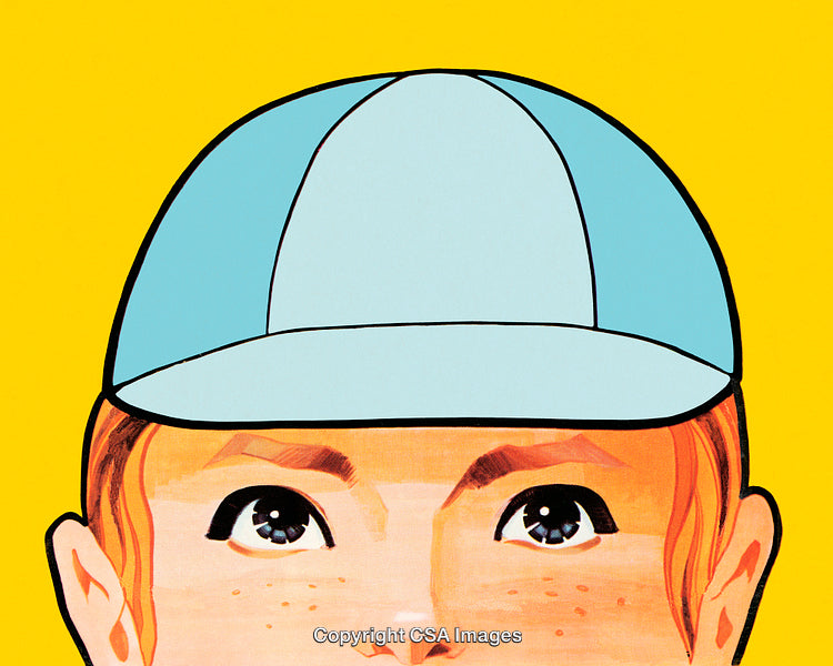 Playful Illustration of a Child Wearing a Blue Cap on Yellow Background