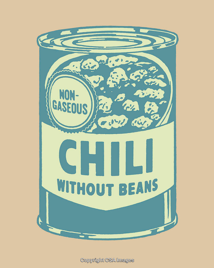 Retro Canned Chili Without Beans Illustrated in Vintage Line Art Design