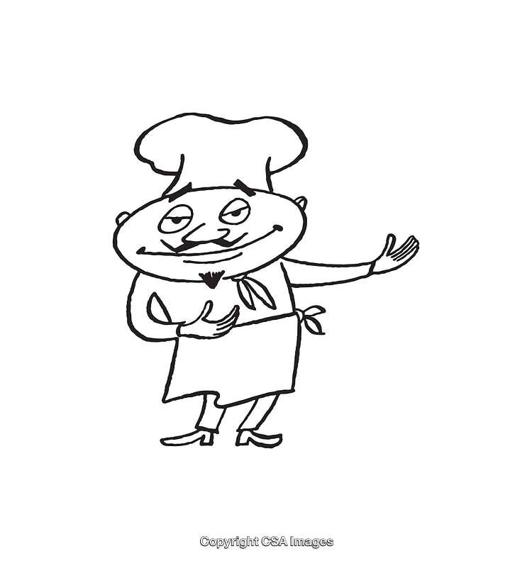 Line Art Illustration of a Cheerful Cartoon Chef Welcoming with Open Hand