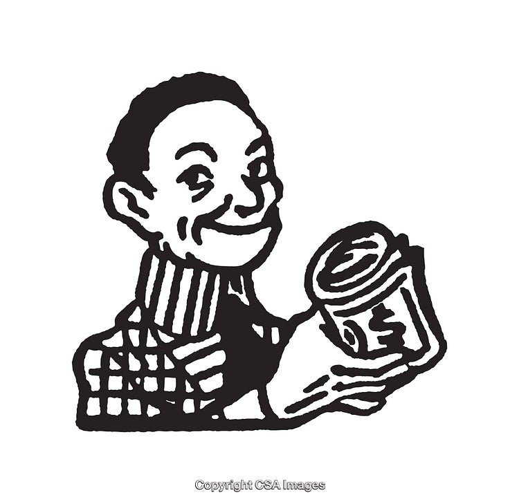 Black and White Line Art of Person Holding a Rolled Paper Object