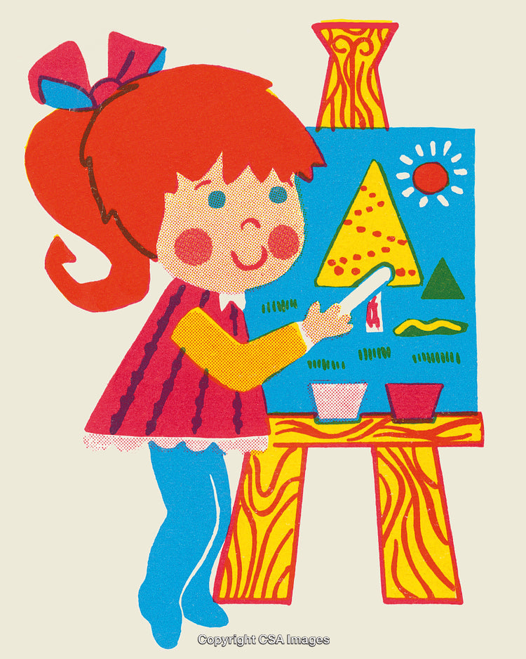 Cheerful Girl Painting Art on Easel with Creative Expression and Colorful Design