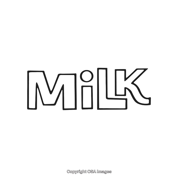 Black and White Word Art Depicting the Word 'Milk' in Bold Letters