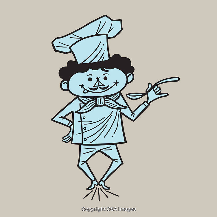 Playful Cartoon Chef Holding a Spoon in a Whimsical Style Illustration
