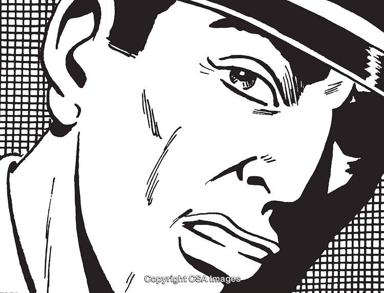 Pop Art Style Illustration of a Man's Face with Bold Design Elements