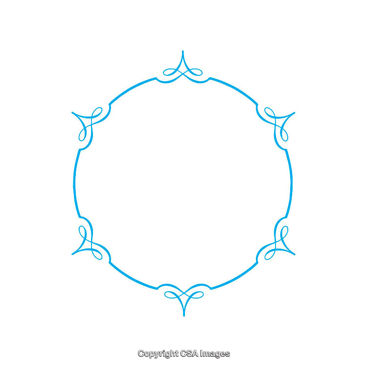Elegant Circular Frame with Intricate Blue Line Patterns on White Background