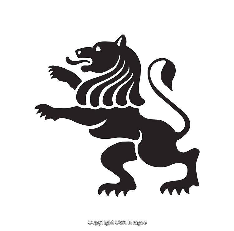 Black and White Heraldic Lion in Classic Line Art Illustration Style