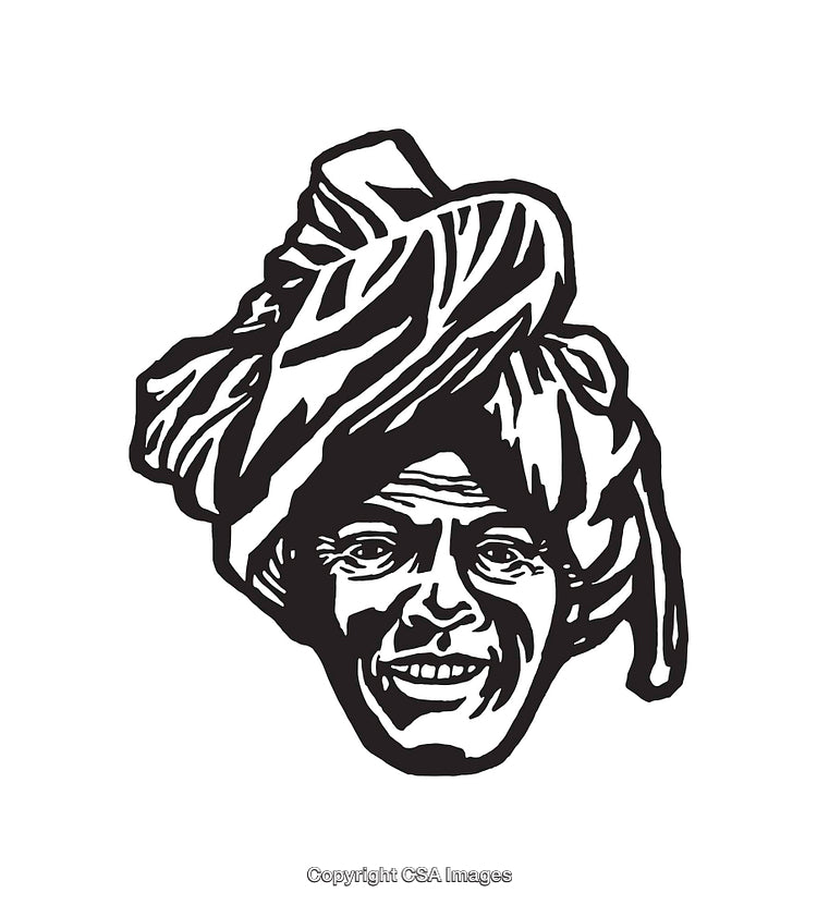 Black and White Illustration of Smiling Face Wearing Headwrap