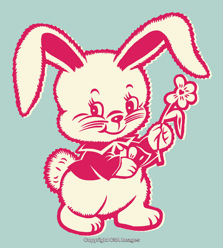 Adorable Line Art of a Bunny Holding a Flower with a Smile