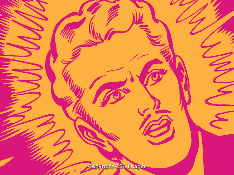 Pop Art Style Retro Illustration of Emotional Man in Vibrant Colors