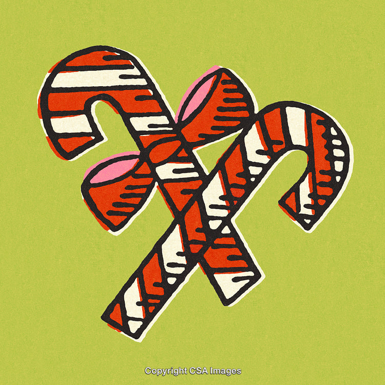 Festive Illustration of Candy Canes Crossed on a Green Background