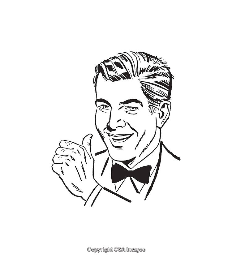 Vintage Line Art Illustration of a Cheerful Man Gesturing Approval