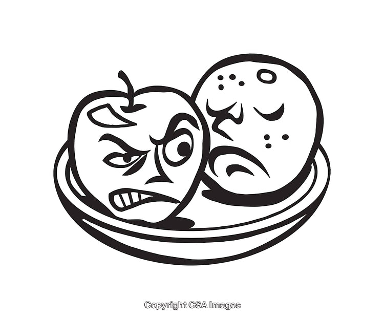 Black and White Illustration of Expressive Fruits with Emotional Expressions