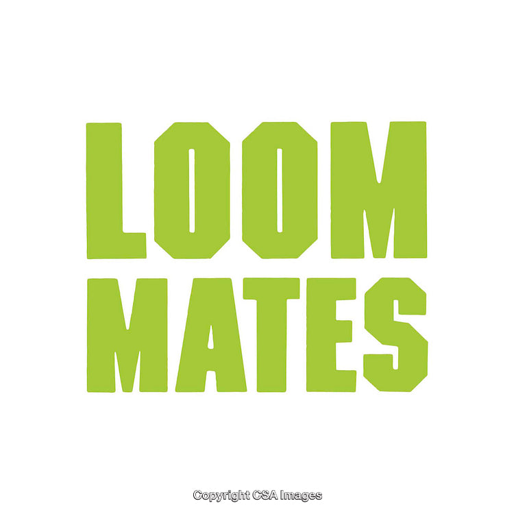 Bold Green Text Graphic Featuring the Words 'Loom Mates' on White Background