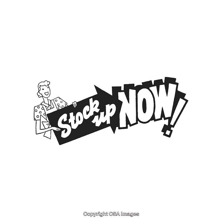 Retro Illustration With Stock Up Now Promotional Message