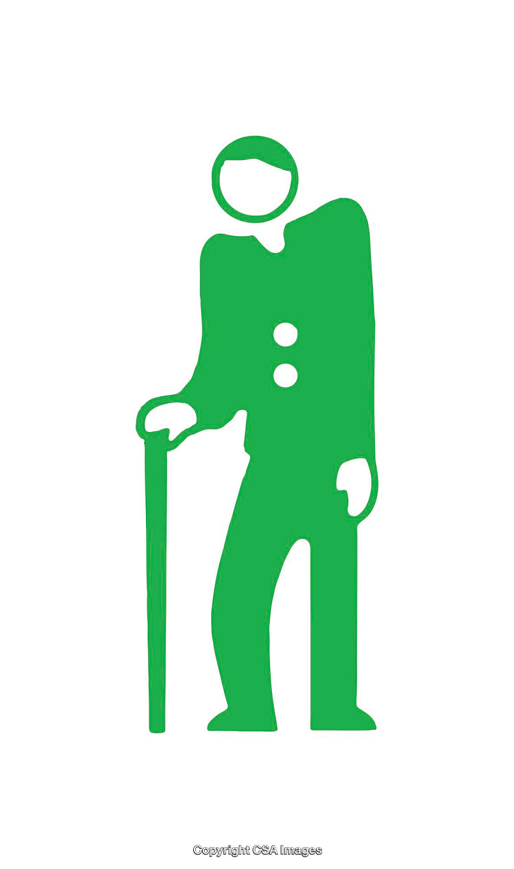 Green Icon Depicting Elderly Person Holding a Walking Cane