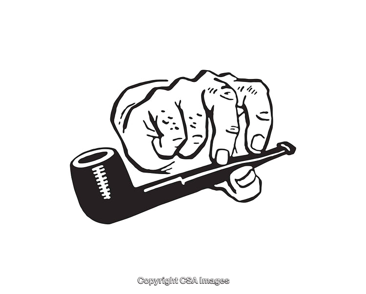 Black And White Line Art Illustration of Hand Holding a Pipe