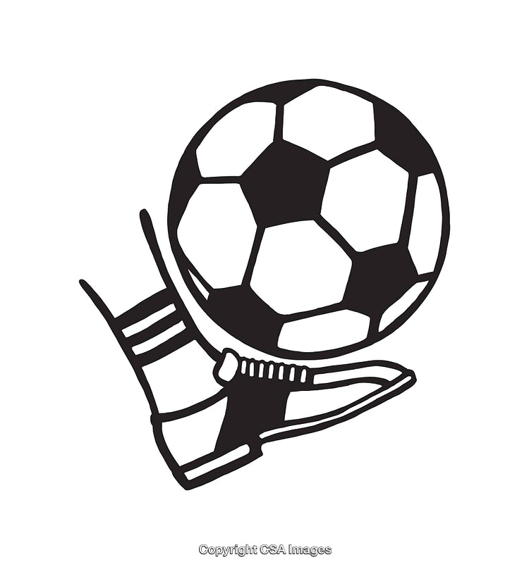 Black and White Line Illustration of Soccer Ball and Sports Shoe Design