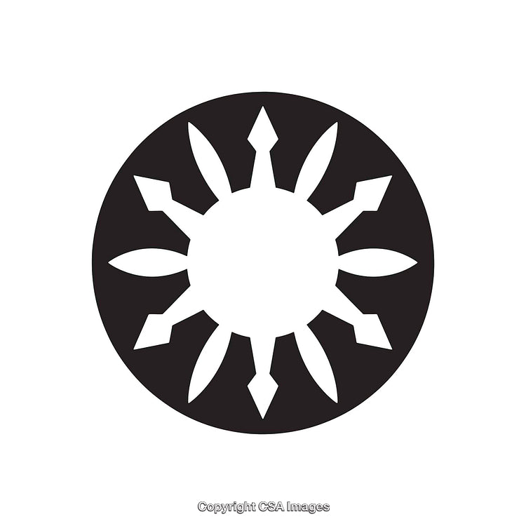 Black and White Circular Shape with Symmetrical Arrow-Like Design