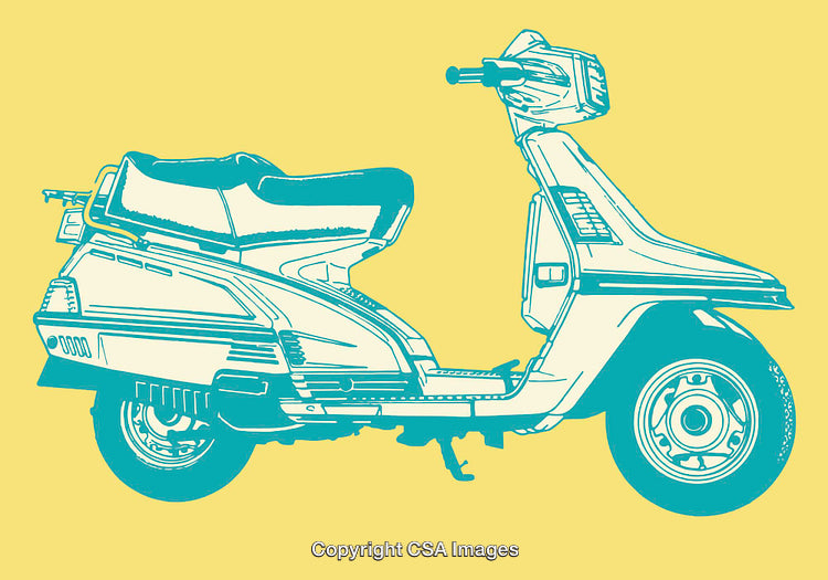 Vintage Scooter Line Art Illustration on Vibrant Yellow Background