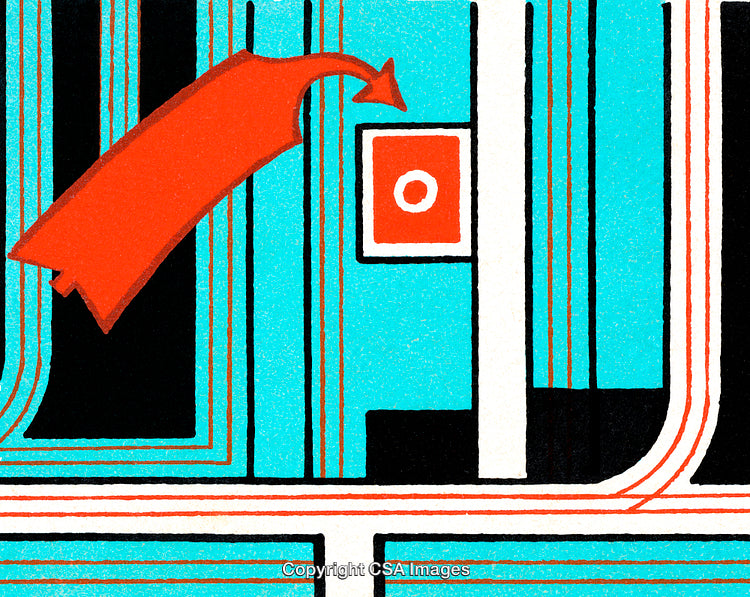 Abstract Geometric Illustration with Bold Red and Blue Shapes