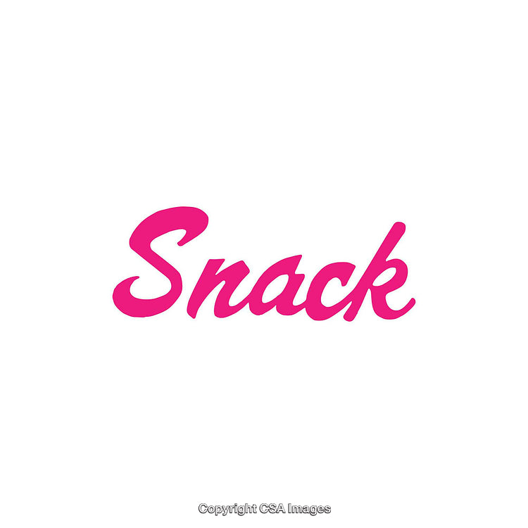 Pink Script Text Featuring the Word Snack on White Background