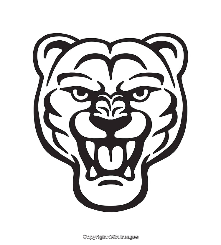Black and White Line Drawing of a Fierce Animal Face