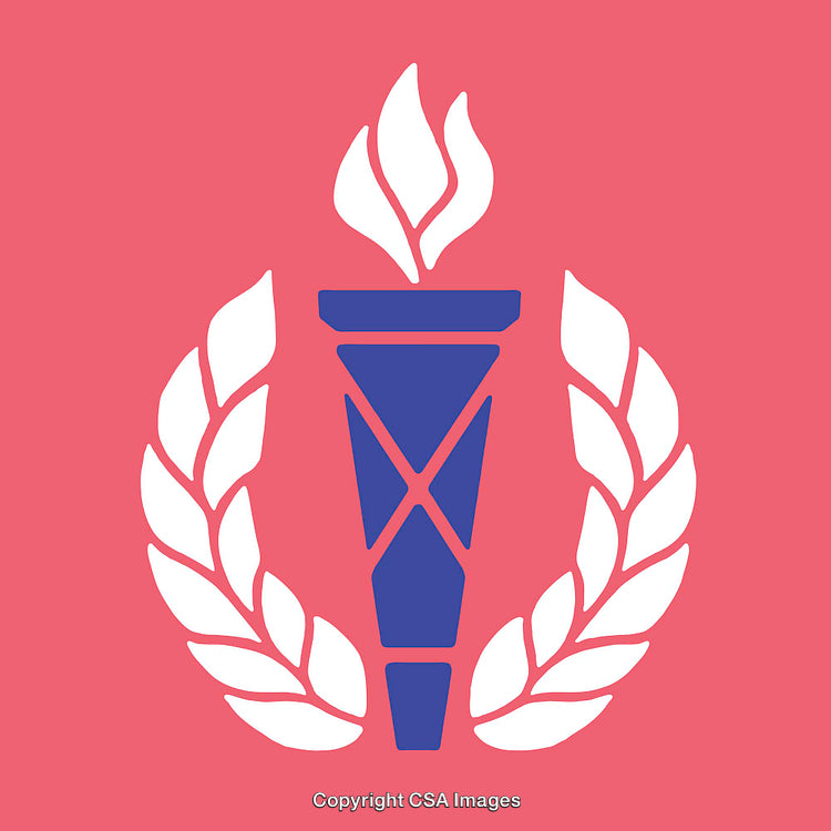 Torch Symbol with Laurel Wreath on Bold Red Background