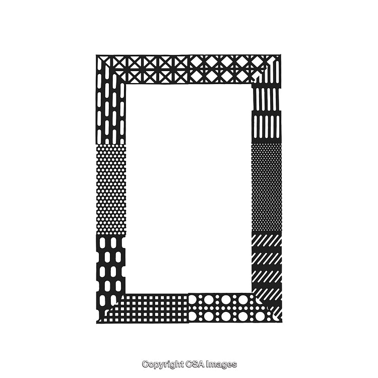Black and White Patterned Frame with Geometric Designs on Transparent Background
