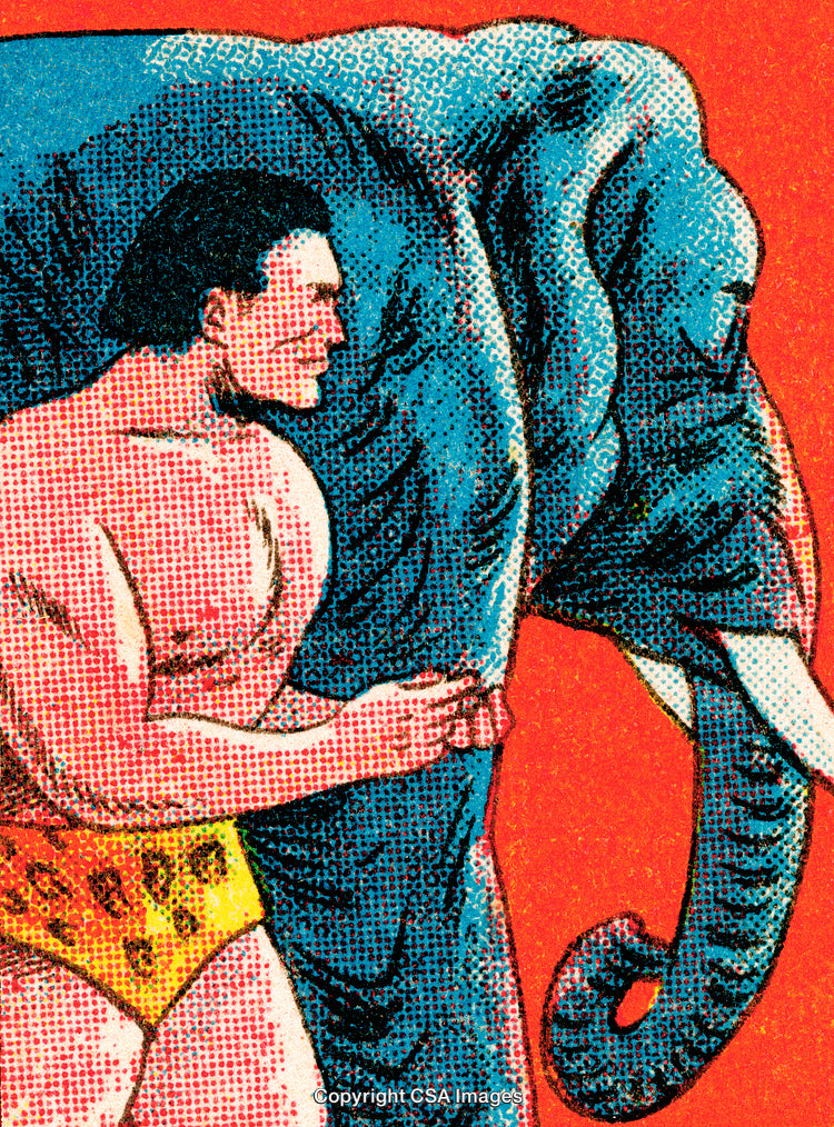 Illustration of a Man Accompanying an Elephant in Vibrant Colors